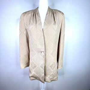 Episode Carolyn Wight Freeman‎ Size 6 Embroidered Beige Silk Blazer Jacket